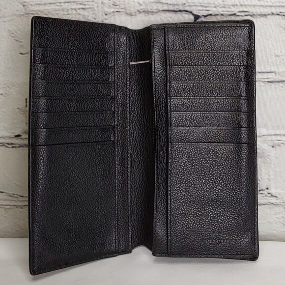 'COACH' PEBBLE LEATHER FULL-ZIP POCKET CARD SLOT LONG UNISEX WALLET BLACK/CHROME - Picture 1 of 16